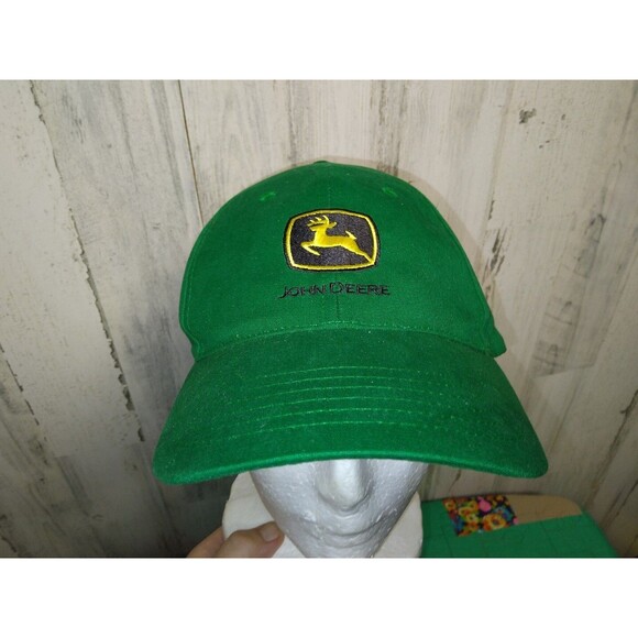 NEW Official John Deere Green Adjustable Stitched Logo Strapback Cap Hat - Picture 1 of 13